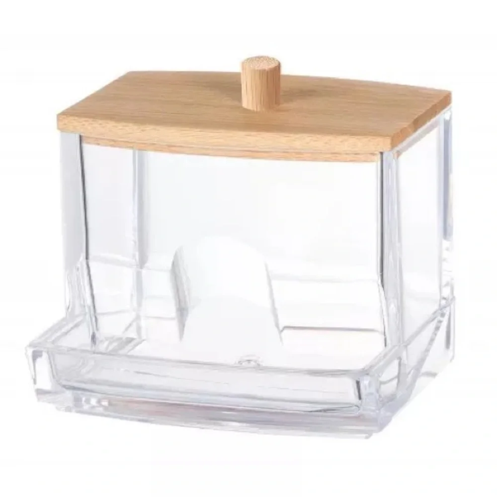 Acrylic Q-tip Holder with Bamboo Lid